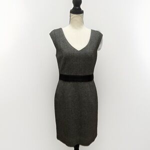 Banana Republic Wool Blend Midi Sheath Dress 6 Gray Black Cap Sleeve Knee Length